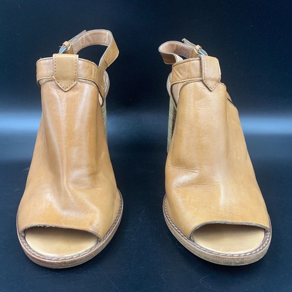 Madewell Sylvain Leather Peep Toe Heeled Mules Brown with Buckle Slingback Sz 10 - Picture 2 of 8